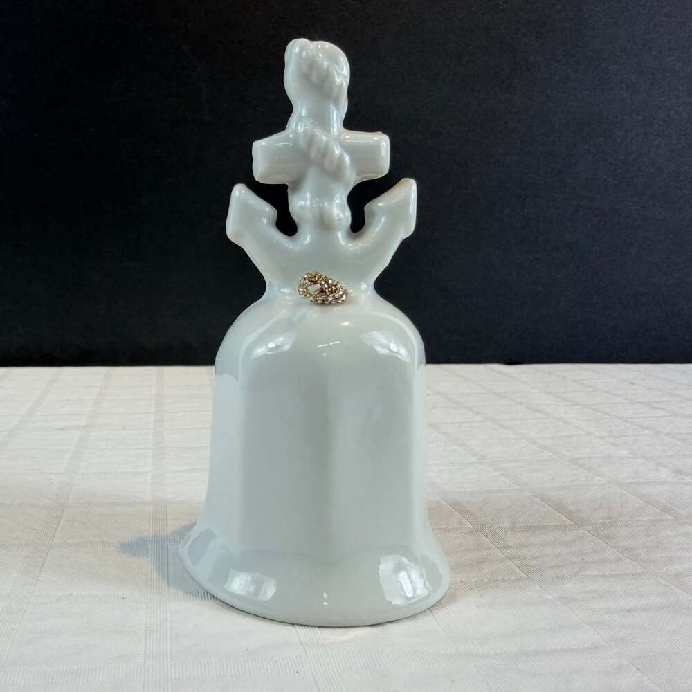 Vintage Bell Anchor Top Taiwan Nautical Decor White Porcelain 4" Tall